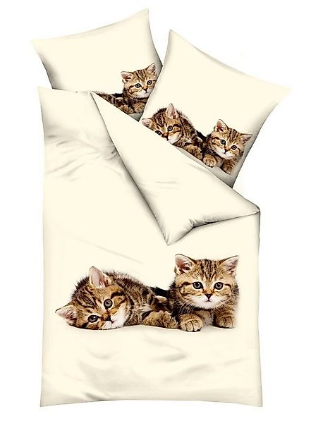 Kaeppel Bettwäsche 135x200cm Kätzchen Creme JACK, Renforcé, 2 teilig, süßes günstig online kaufen