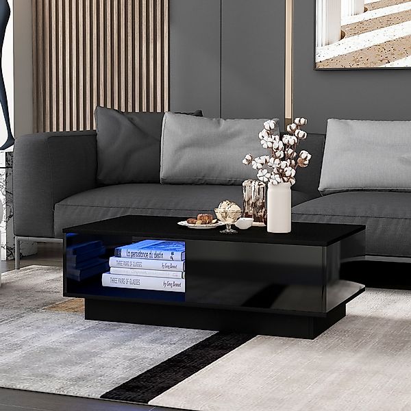 Couchtisch, moderner Hochglanz, mit LED-Licht, 15 Farben, 1 Schubladen und günstig online kaufen