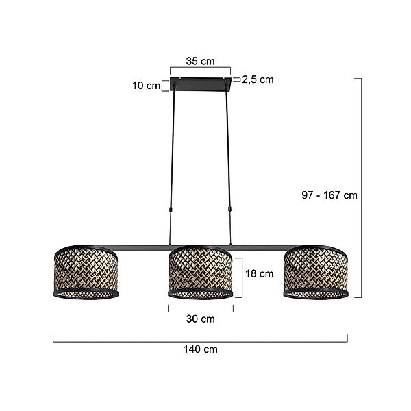 Hängeleuchte Stang, Geflecht schwarz/natur, 3-flammig günstig online kaufen