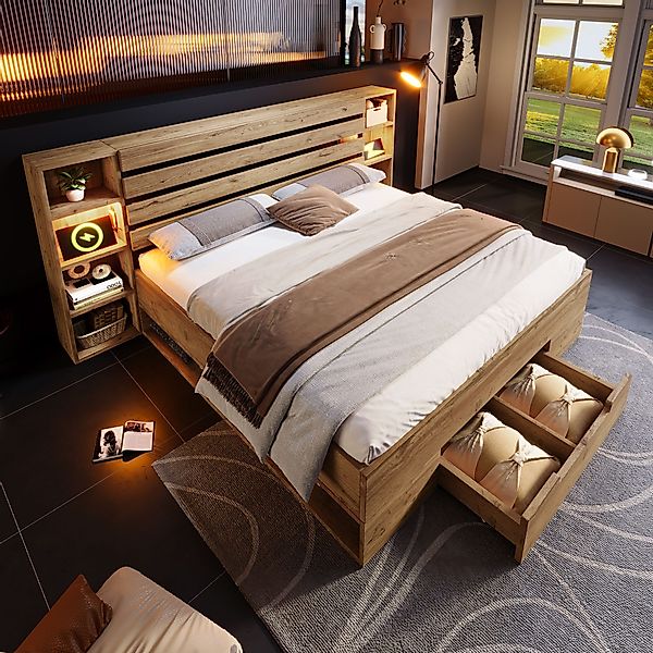 Ulife Massivholzbett Struraumbett Funktionsbett mit LED-Beleuchtung günstig online kaufen