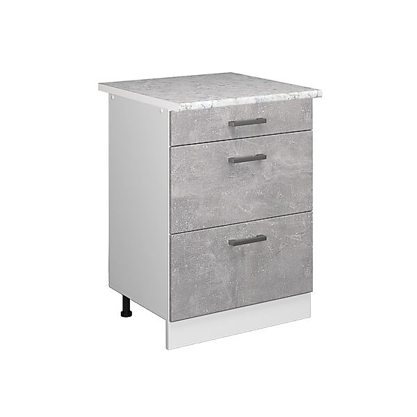 Vicco Küchenunterschrank R-Line Beton/Weiß 60 cm mit Schubladen AP Marmor günstig online kaufen