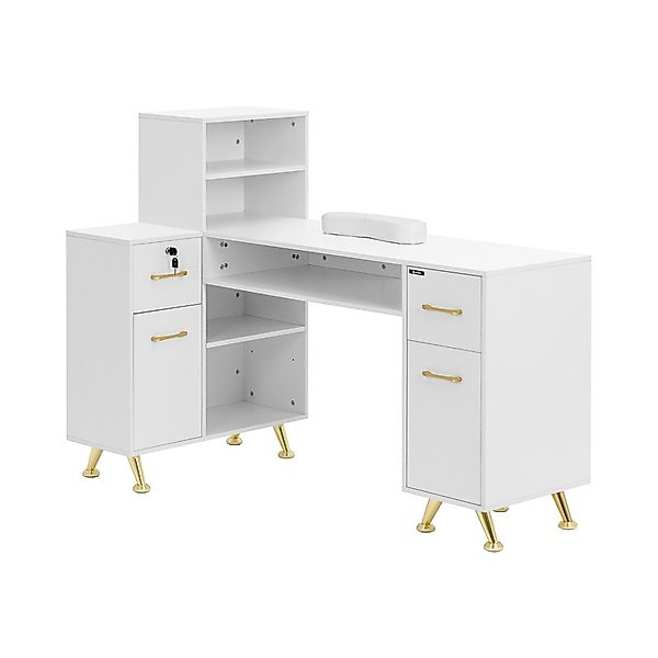 Physa Schminktisch Nageltisch Weiß Gold abschließbar günstig online kaufen
