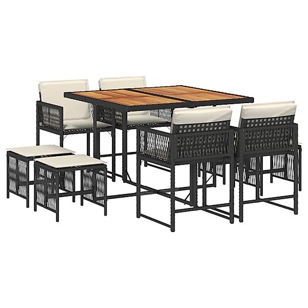 vidaXL 9-Tlg Garten-Essgruppe mit Kissen Schwarz Poly Rattan 3211503 günstig online kaufen