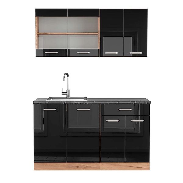 Vicco R-Line Singleküche Schwarz Hochglanz/Goldkraft Eiche 140 cm AP Anthra günstig online kaufen