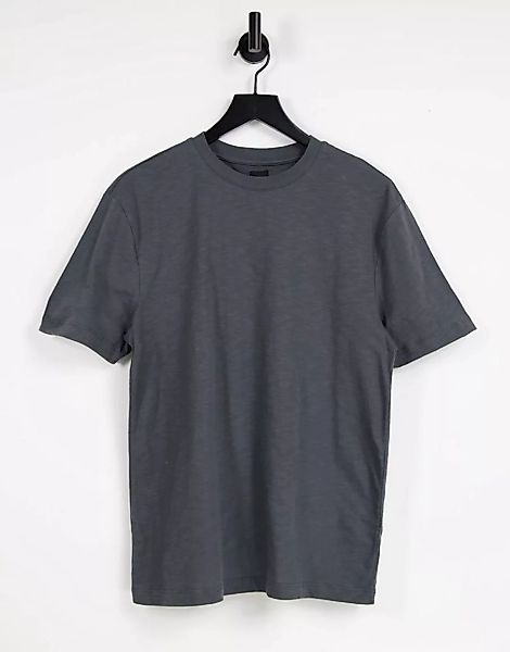 River Island – Strukturiertes T-Shirt in Grau mit schmaler Passform günstig online kaufen