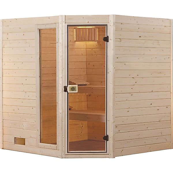 Weka Massivholzsauna Valida Eck 1 Sparset 5,4 kW Kompakt Glastür/Fenster günstig online kaufen