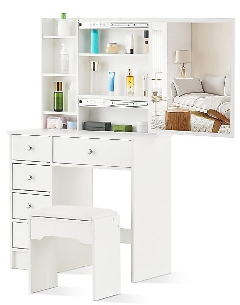 Ofcasa Schminktisch, 80x40x130cm 5 Schubladen Kosmetiktisch günstig online kaufen