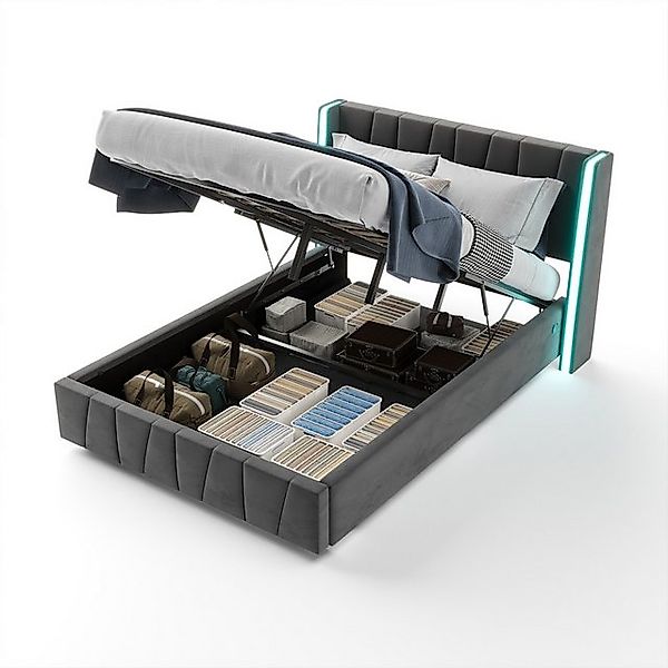 STILVORA Polsterbett Funktionsbett 160x200 mit USB-Anschlüsse,Doppelbett Ki günstig online kaufen