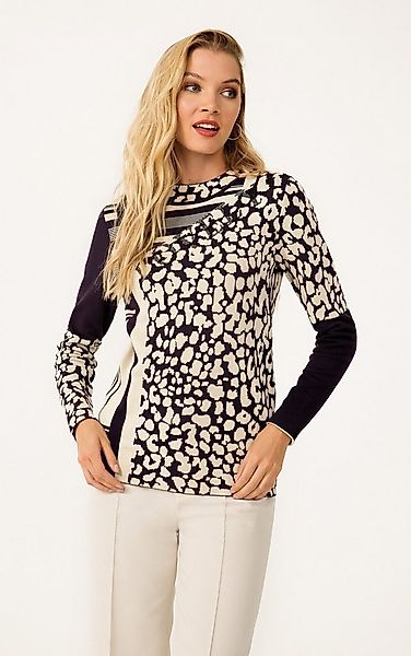 Passioni Strickpullover mit Leoprint und Strasslogo günstig online kaufen