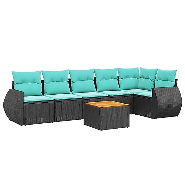 vidaXL 7-Tlg Gartensofa-Set mit Kissen Schwarz Polyrattan 3225014 günstig online kaufen