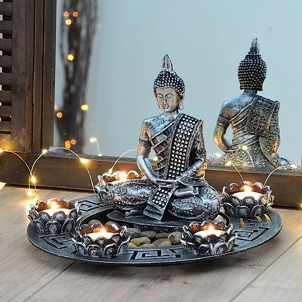 INtrenDU Teelichthalter mit Tablett Buddha Teelichthalter, günstig online kaufen