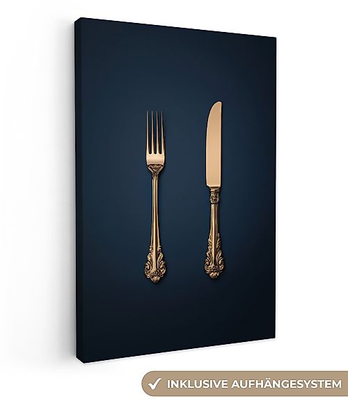 OneMillionCanvasses® Leinwandbild Besteck - Dunkelblau - günstig online kaufen