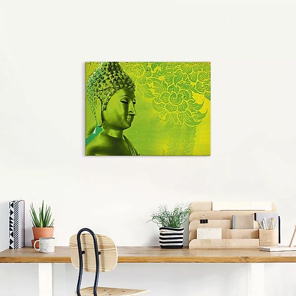 Artland Leinwandbild »Buddha Goldstatue - grün«, Religion, (1 St.), auf Kei günstig online kaufen