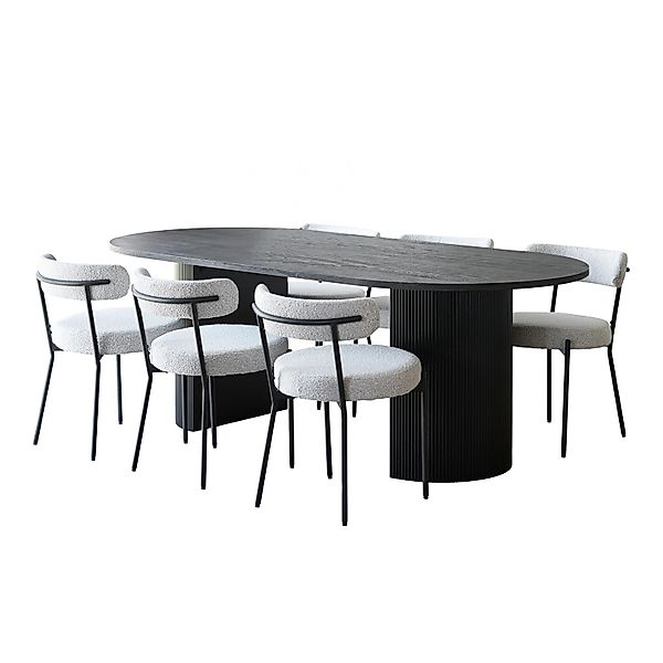 ebuy24 Kyoto Essgruppe Esstisch 100x210 cm Dunkelbraun und 6 Stühle Bouclé günstig online kaufen