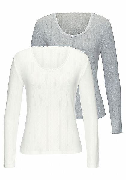 Vivance Langarmshirt 2er-Pack, aus weichem Pointelle-Strick mit Spitze günstig online kaufen