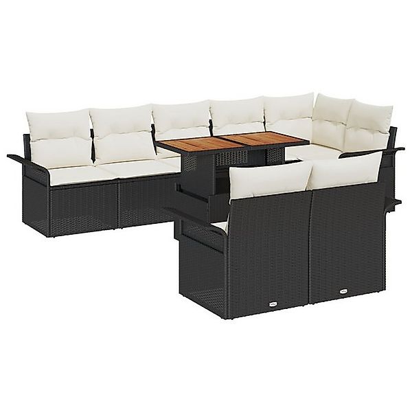 vidaXL Loungesofa 9-teilige Garten-Essgruppe mit Kissen Schwarz Poly Rattan günstig online kaufen