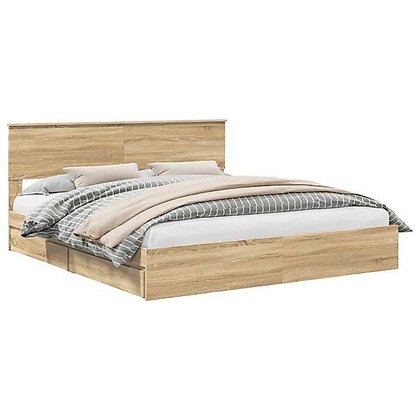 vidaXL Stauraumbett Sonoma-Eiche 200 x 200 cm Holzwerkstoff 3408426 günstig online kaufen