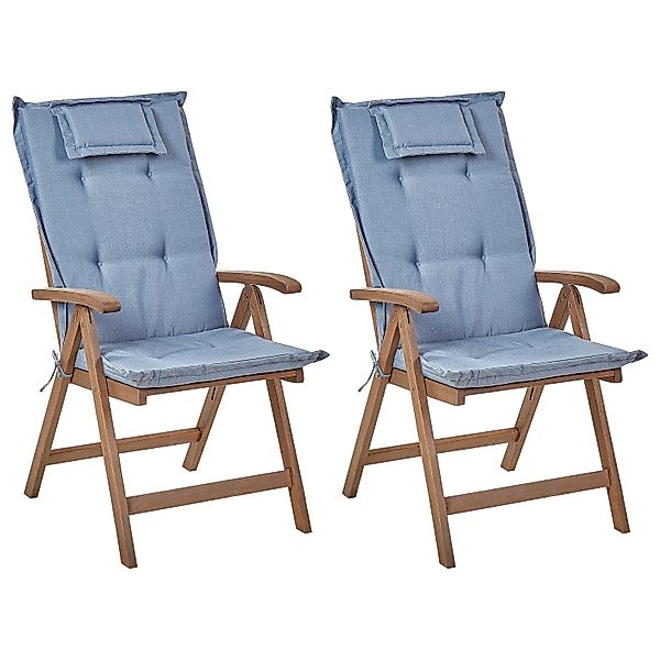 Beliani Gartenstuhl Dunkler Holzfarbton Blau 69x54x105 günstig online kaufen
