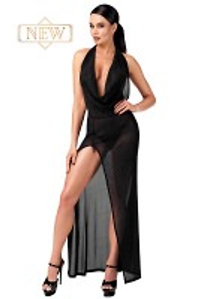 Langes Neckholder-Kleid aus transparentem Tüll günstig online kaufen