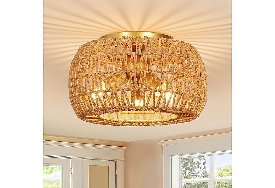 Jibenhome Deckenleuchte Boho Rattan Deckenleuchte mit Rattan Lampenschirm & günstig online kaufen