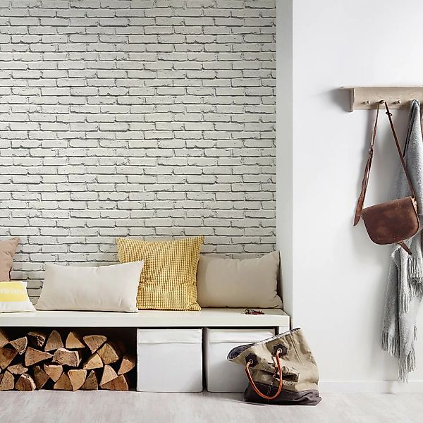 Bricoflor Steintapete in Weiß Moderne Klinkerstein Tapete Ideal für Schlafz günstig online kaufen