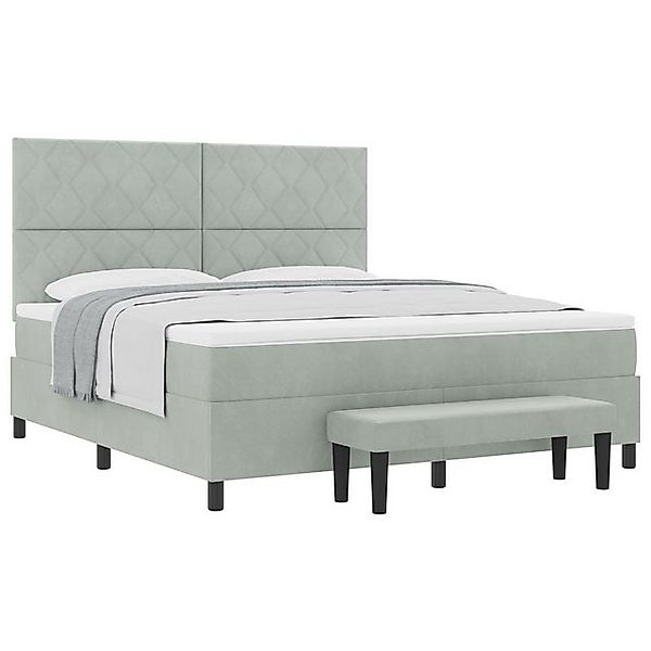 vidaXL Bett Boxspringbett mit Matratze & Bank Hellgrau 180x200 cm Samt (2-t günstig online kaufen