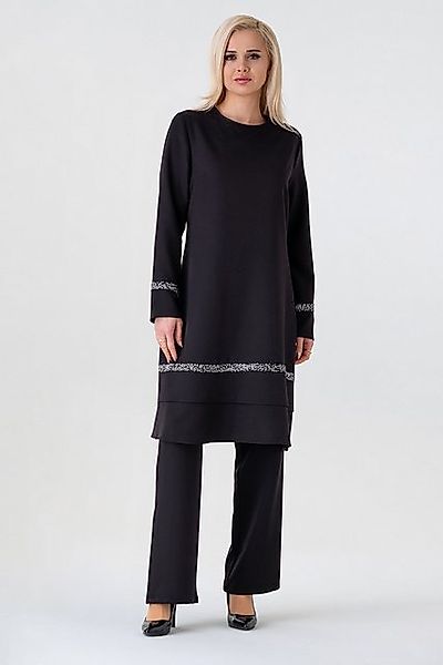 fashionshowcase Hosenanzug Zweiteiler mit langer Tunika mit Glitzerborten - günstig online kaufen
