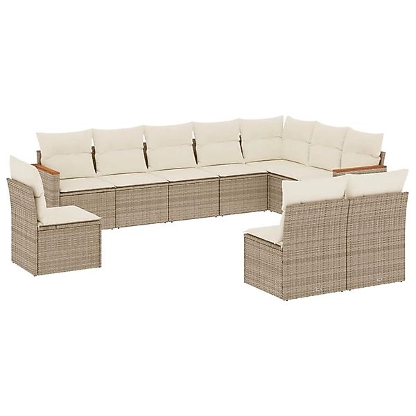 vidaXL 10-Tlg Garten-Sofagarnitur mit Kissen Beige Poly Rattan 3226072 günstig online kaufen