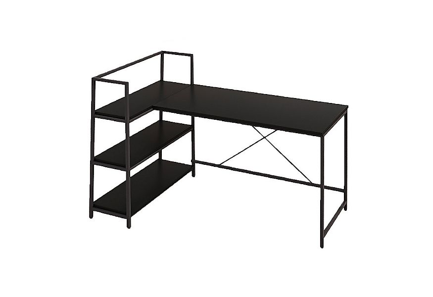 COSTWAY Schreibtisch, L-förmig, mit Regalen, Metallgestell, 148x100x90cm günstig online kaufen