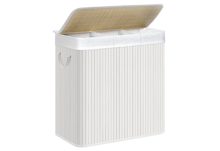 SONGMICS Wäschekorb, mit Deckel und Griffen, aus Bambus, 3 Fächern, 150 L günstig online kaufen