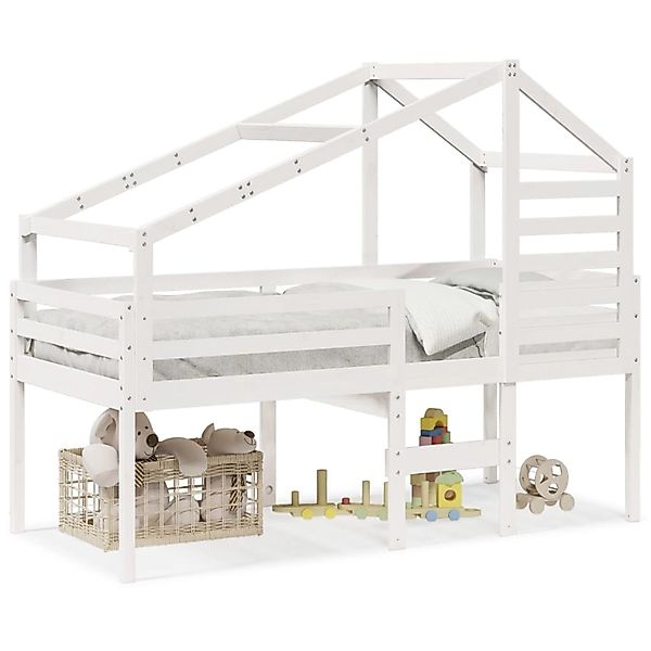 vidaXL Hochbett mit Dach Weiß 90x200 cm Massivholz Kiefer 3281978 günstig online kaufen