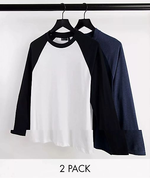 ASOS DESIGN – 2er-Pack langärmlige Shirts mit Raglanärmeln-Mehrfarbig günstig online kaufen