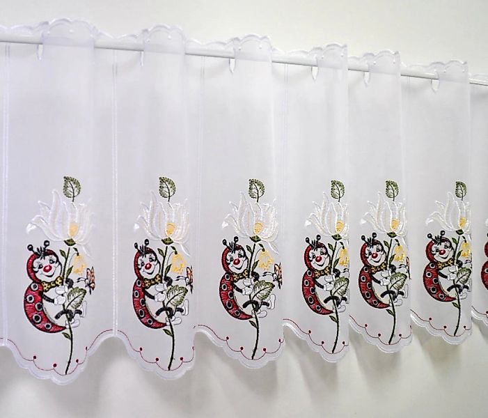 Stickereien Plauen Scheibengardine "Marienkäfer" Stangendurchzug 1 Stk. tlg günstig online kaufen