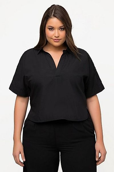 Ulla Popken Hemdbluse Bluse Stickerei kurz Hemdkragen Halbarm günstig online kaufen