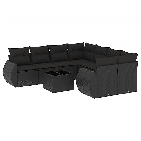 vidaXL 9-Tlg Garten-Sofagarnitur mit Kissen Schwarz Poly Rattan 3221154 günstig online kaufen