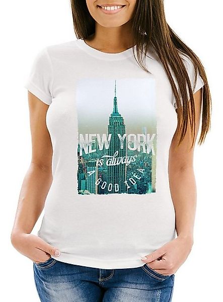 Neverless Print-Shirt Damen T-Shirt New York Skyline Foto Print Slim Fit Ne günstig online kaufen