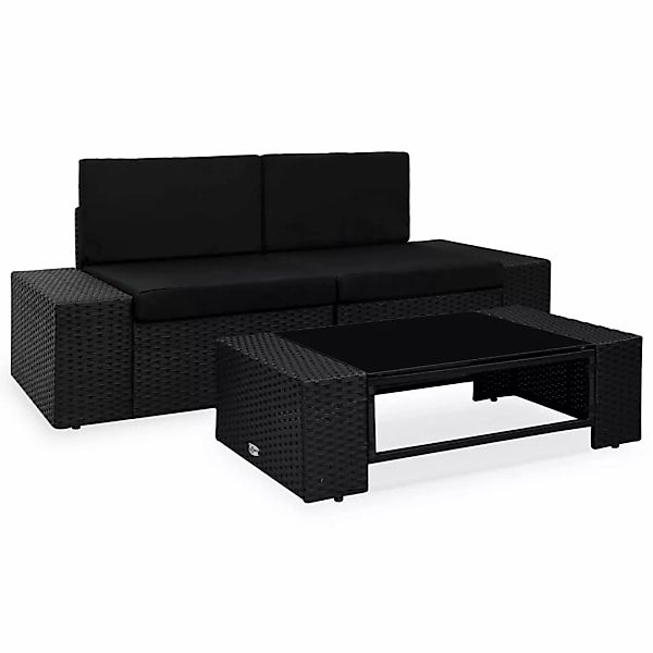 3-tlg. Garten-lounge-set Poly Rattan Schwarz günstig online kaufen