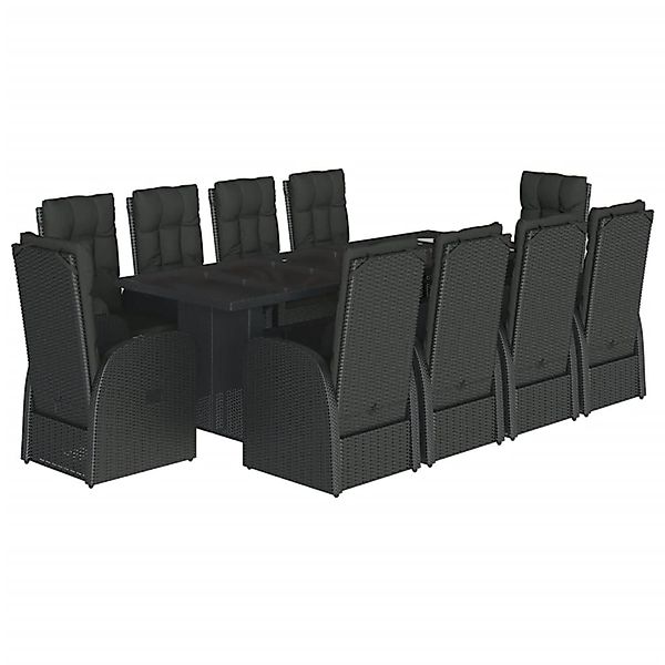 vidaXL 11-Tlg Garten-Essgruppe mit Kissen Schwarz Poly Rattan 3277655 günstig online kaufen