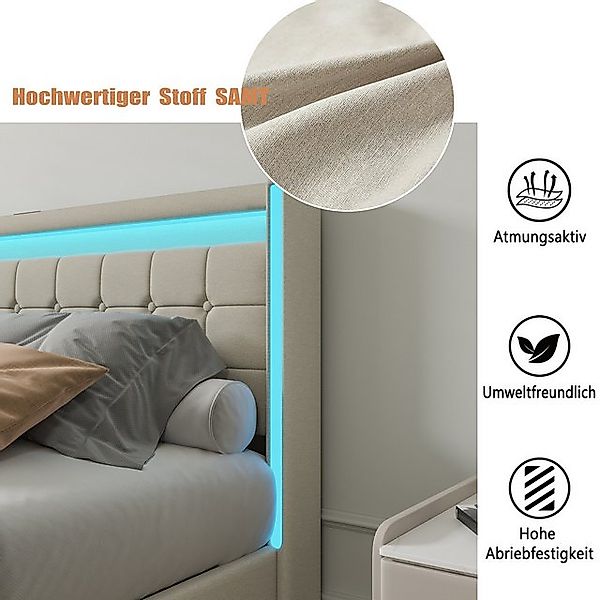 FUROKOY Polsterbett Polsterbett mit Ladefunktion(2 USB + Typ-C),LED-Beleuch günstig online kaufen