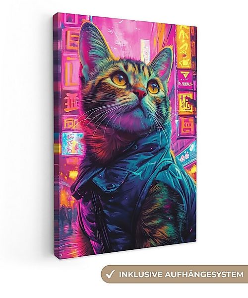 OneMillionCanvasses® Leinwandbild Katze - Pop-Art - China - Neon - Stadt, F günstig online kaufen