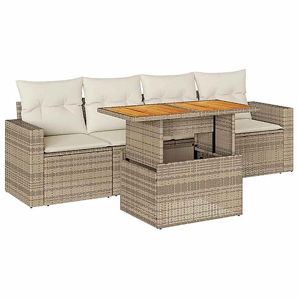 vidaXL 5-Tlg Garten-Sofagarnitur mit Kissen Beige Poly Rattan 3326984 günstig online kaufen