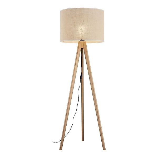 Licht-Erlebnisse Dreibein Stehlampe 145 cm Klein Holz Stoff E27 günstig online kaufen