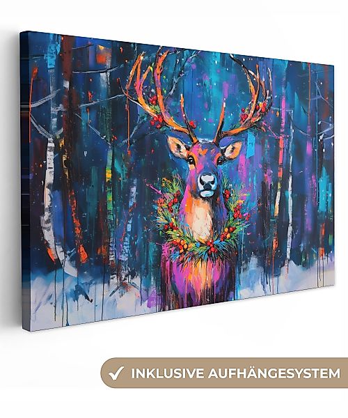 OneMillionCanvasses® Leinwandbild Rentier - Kranz - günstig online kaufen
