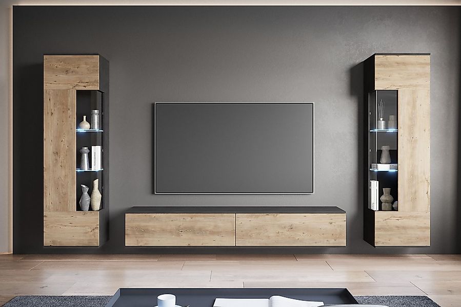 INOSIGN Wohnwand Kenia, Vitrine Türanschlag links/rechts wechselbar, (3-St) günstig online kaufen