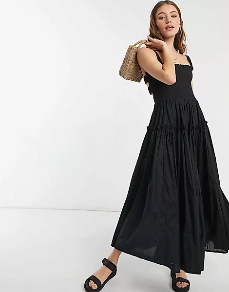 ASOS DESIGN – Midi-Camisole-Sommerkleid mit unversäubertem Saum in Schwarz günstig online kaufen