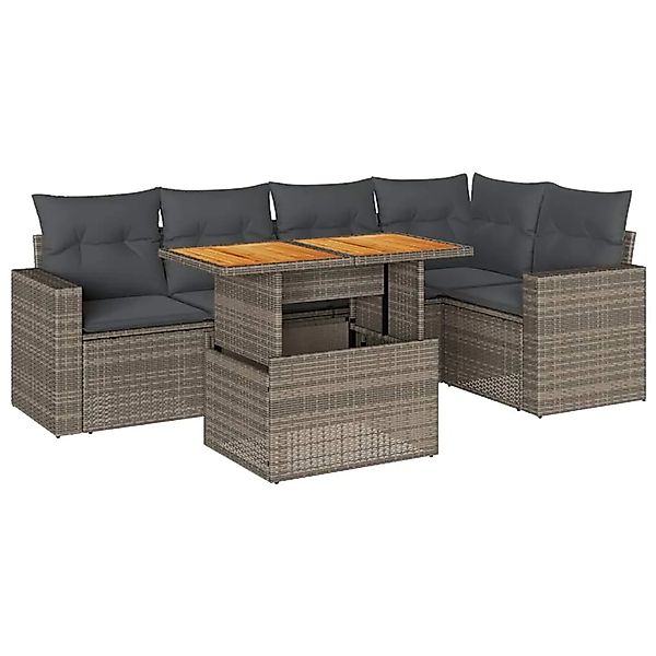 vidaXL 6-Tlg Garten-Sofagarnitur mit Kissen Grau Poly Rattan 3327042 günstig online kaufen