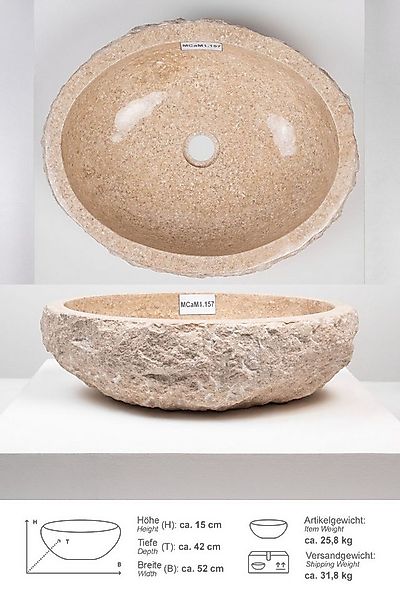 wohnfreuden Aufsatzwaschbecken Erosi Marmor Waschbecken 50 cm creme (Kein S günstig online kaufen