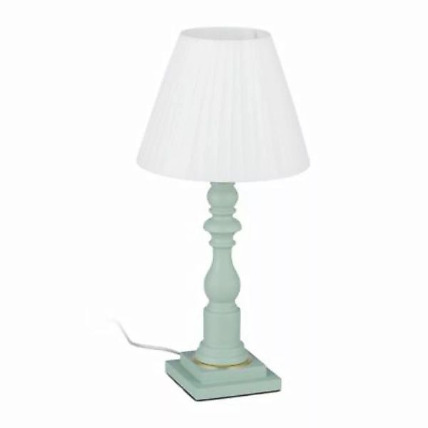 relaxdays Stoff Tischlampe mit grünem Holzfuß grün/weiß günstig online kaufen