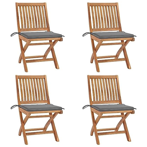 vidaXL Klappbare Gartenstühle mit Kissen 4 Stk Massivholz Teak 3072808 günstig online kaufen