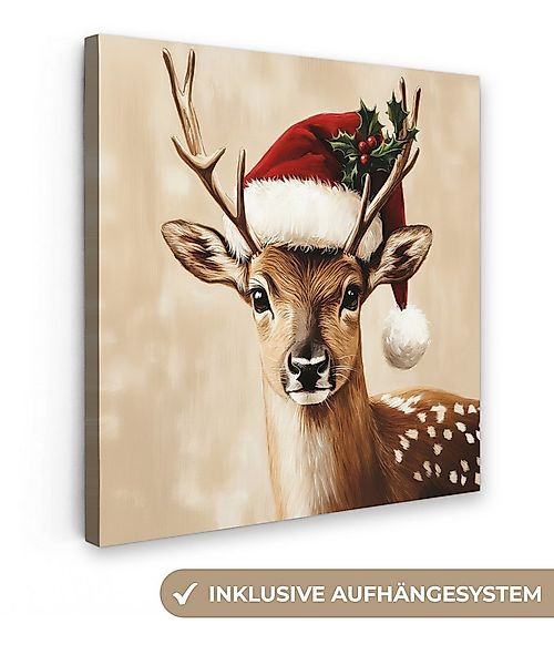OneMillionCanvasses® Leinwandbild Weihnachten - Hirsch - Geweih - Rot, Foto günstig online kaufen